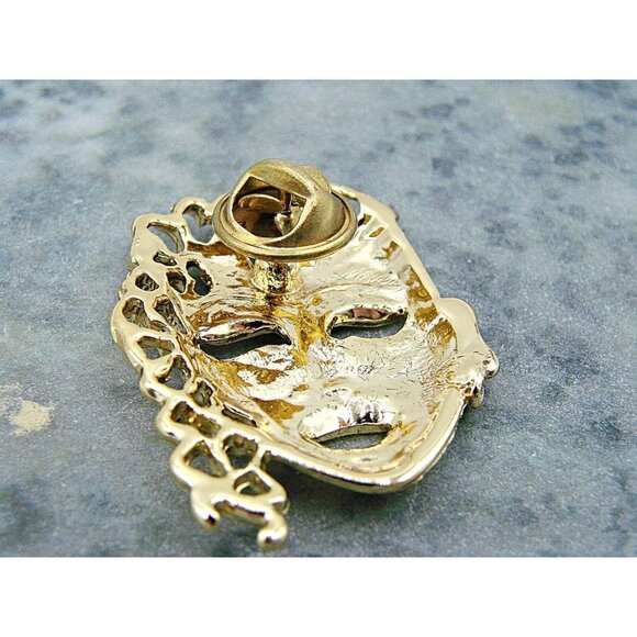 Mardi Gras Thai Style Oriental Mask Brooch Hat Lapel Pin Pink Stone Gothic - Picture 7 of 12